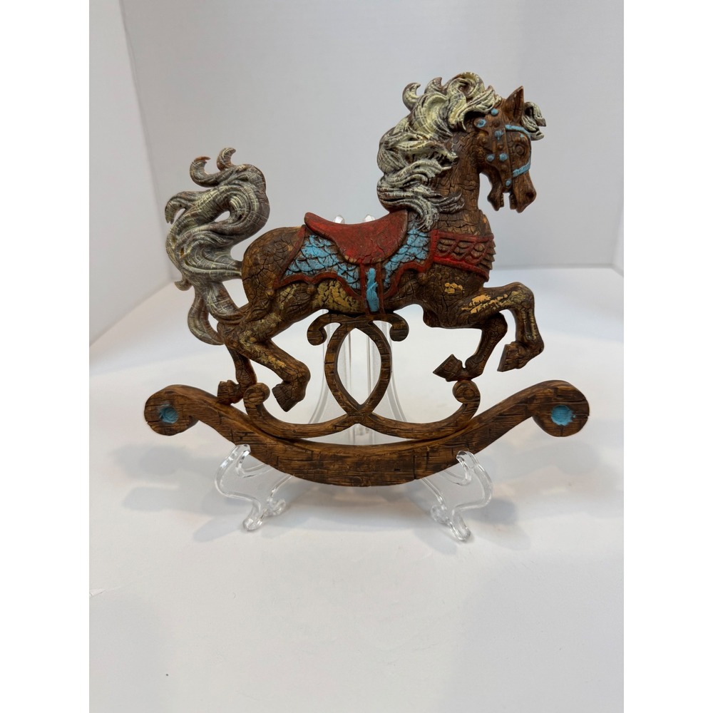 Vintage Rocking Horse Wall Plaque Faux Wood Carousel Decor Nursery Equestrian